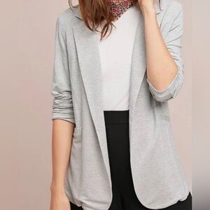 Anthropologie Bordeaux Open Front Knit Gray and White Striped Blazer Sz XL